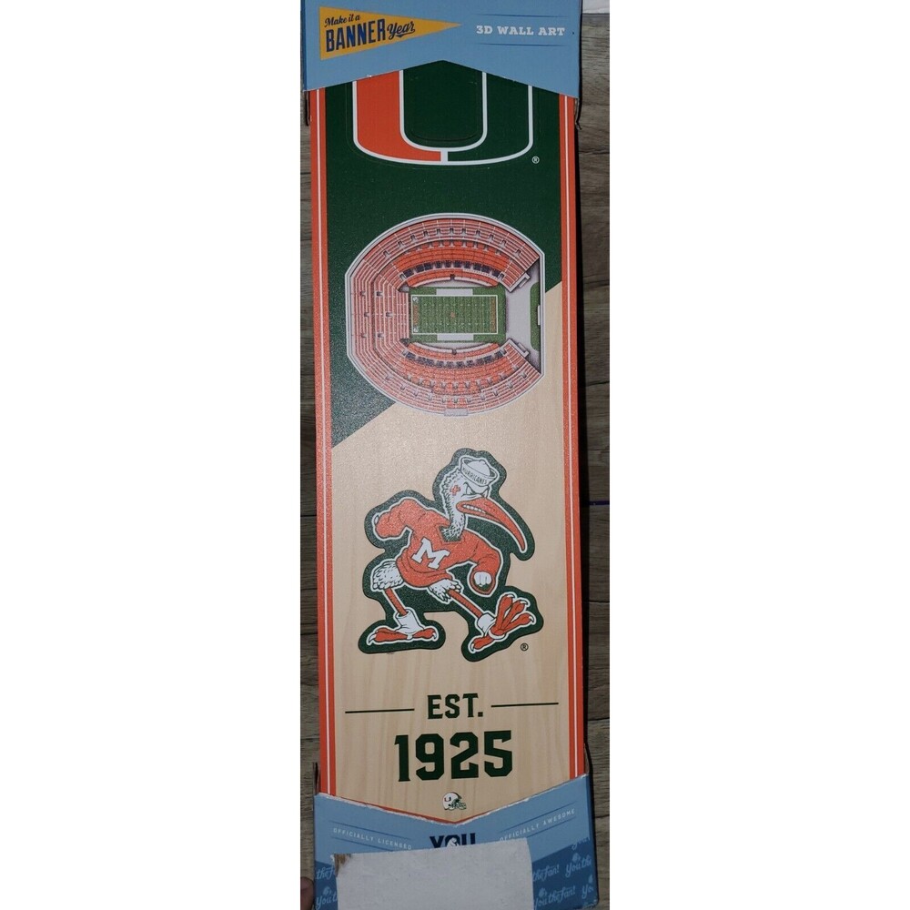 Miami Hurricanes Stadium 3 D Wood  BANNER WALL ART 6 X 19  Ready To Hang